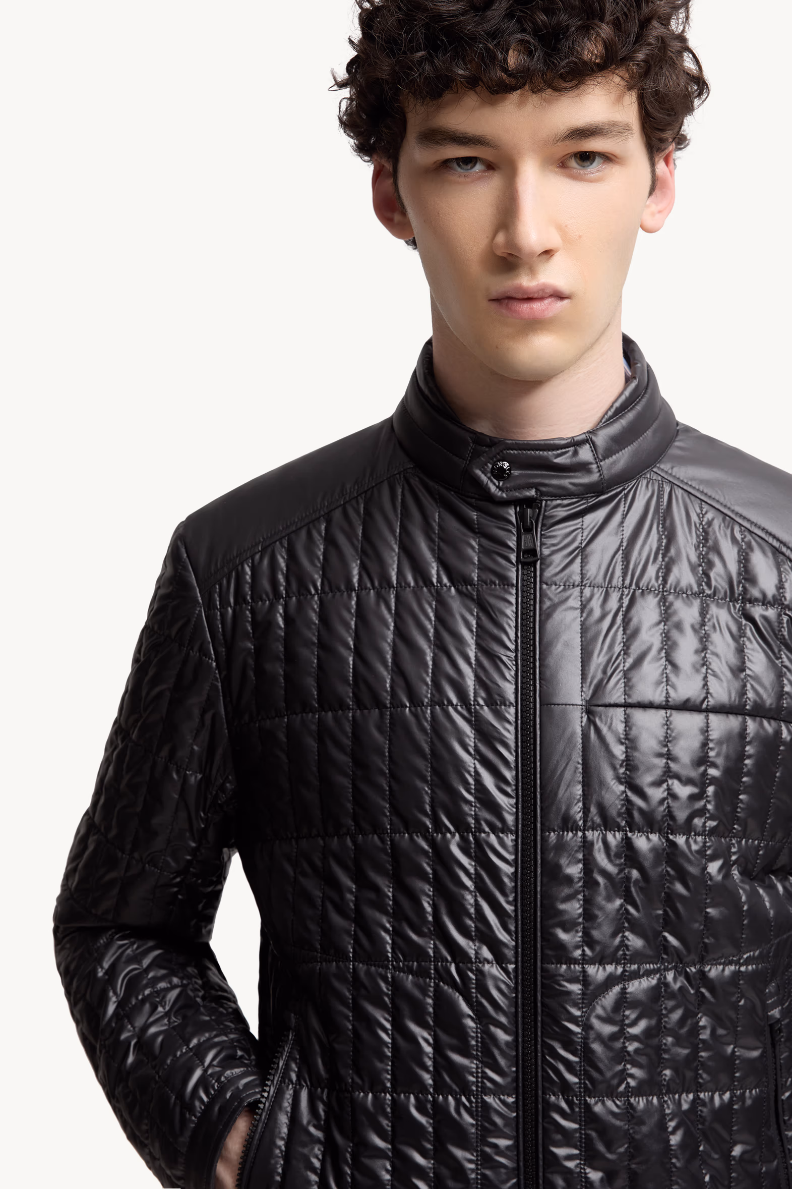 Lasne Vertical-Quilted Padded Biker Jacket Men Black Moncler 6